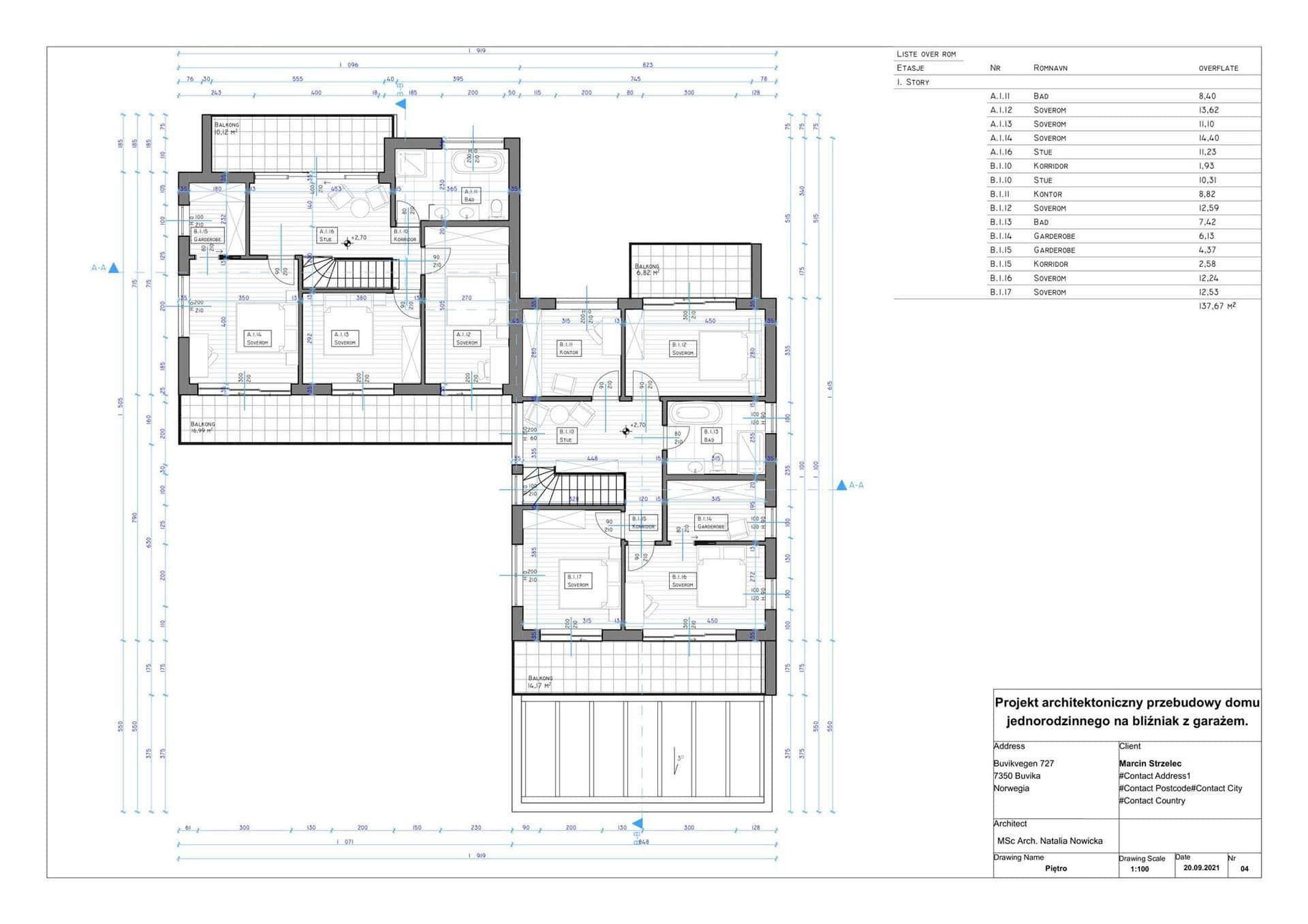 Plantegning av et gammelt hus som bygges om til tomannsbolig